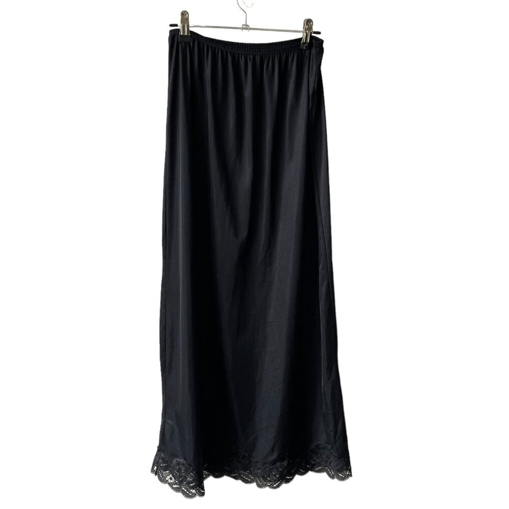 Vintage Tall Girl Pull On Lace Hem Elastic Waist Maxi Slip Skirt Black Small